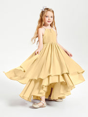 Asymmetrical Chiffon Junior Bridesmaid Dresses Gold