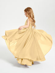 Asymmetrical Chiffon Junior Bridesmaid Dresses Gold