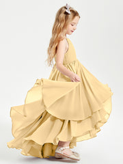 Asymmetrical Chiffon Junior Bridesmaid Dresses Gold