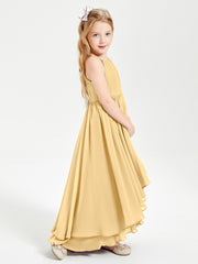 Asymmetrical Chiffon Junior Bridesmaid Dresses Gold