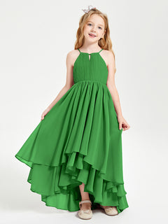 Asymmetrical Chiffon Junior Bridesmaid Dresses Green