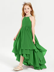 Asymmetrical Chiffon Junior Bridesmaid Dresses Green