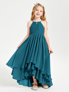 Asymmetrical Chiffon Junior Bridesmaid Dresses Ink Blue