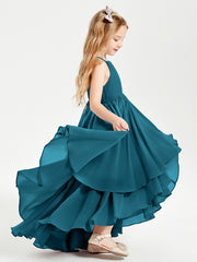 Asymmetrical Chiffon Junior Bridesmaid Dresses Ink Blue