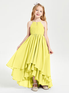 Asymmetrical Chiffon Junior Bridesmaid Dresses Lemon