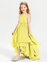 Asymmetrical Chiffon Junior Bridesmaid Dresses Lemon