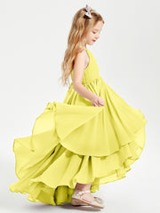 Asymmetrical Chiffon Junior Bridesmaid Dresses Lemon