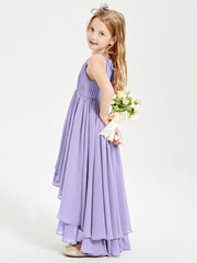 Asymmetrical Chiffon Junior Bridesmaid Dresses Lilac