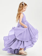 Asymmetrical Chiffon Junior Bridesmaid Dresses Lilac
