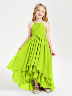 Asymmetrical Chiffon Junior Bridesmaid Dresses Lime Green