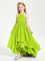 Asymmetrical Chiffon Junior Bridesmaid Dresses Lime Green