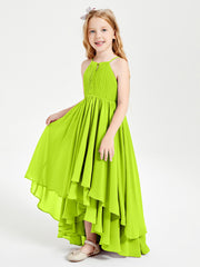 Asymmetrical Chiffon Junior Bridesmaid Dresses Lime Green