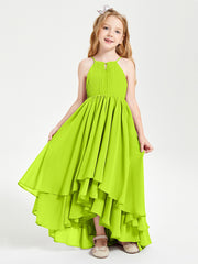 Asymmetrical Chiffon Junior Bridesmaid Dresses Lime Green