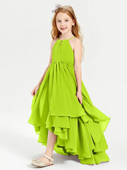 Asymmetrical Chiffon Junior Bridesmaid Dresses Lime Green