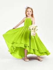 Asymmetrical Chiffon Junior Bridesmaid Dresses Lime Green