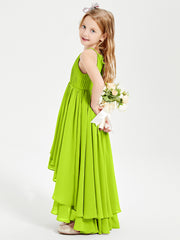 Asymmetrical Chiffon Junior Bridesmaid Dresses Lime Green