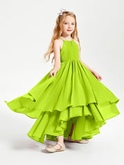 Asymmetrical Chiffon Junior Bridesmaid Dresses Lime Green