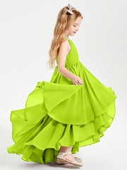 Asymmetrical Chiffon Junior Bridesmaid Dresses Lime Green