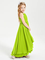 Asymmetrical Chiffon Junior Bridesmaid Dresses Lime Green