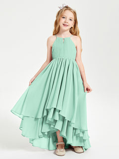 Asymmetrical Chiffon Junior Bridesmaid Dresses Mint Green