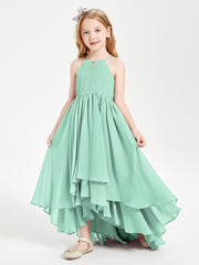 Asymmetrical Chiffon Junior Bridesmaid Dresses Mint Green