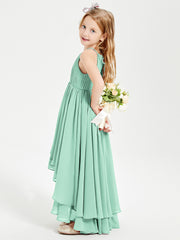 Asymmetrical Chiffon Junior Bridesmaid Dresses Mint Green