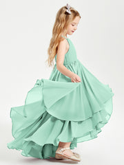 Asymmetrical Chiffon Junior Bridesmaid Dresses Mint Green