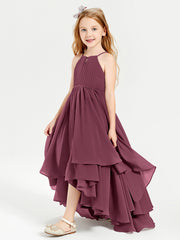 Asymmetrical Chiffon Junior Bridesmaid Dresses Mulberry
