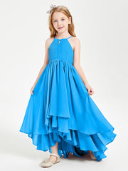 Asymmetrical Chiffon Junior Bridesmaid Dresses Ocean Blue