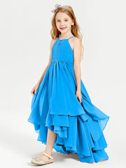 Asymmetrical Chiffon Junior Bridesmaid Dresses Ocean Blue