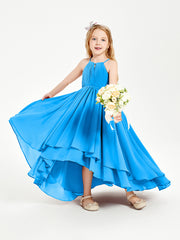 Asymmetrical Chiffon Junior Bridesmaid Dresses Ocean Blue