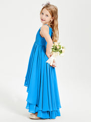 Asymmetrical Chiffon Junior Bridesmaid Dresses Ocean Blue