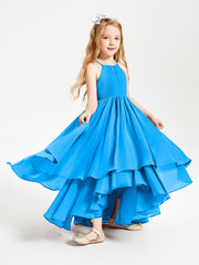 Asymmetrical Chiffon Junior Bridesmaid Dresses Ocean Blue