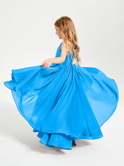 Asymmetrical Chiffon Junior Bridesmaid Dresses Ocean Blue