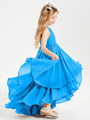 Asymmetrical Chiffon Junior Bridesmaid Dresses Ocean Blue