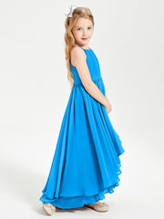 Asymmetrical Chiffon Junior Bridesmaid Dresses Ocean Blue