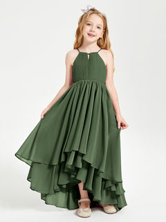 Asymmetrical Chiffon Junior Bridesmaid Dresses Olive Green