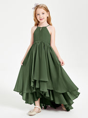 Asymmetrical Chiffon Junior Bridesmaid Dresses Olive Green