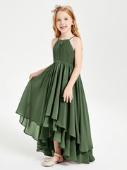 Asymmetrical Chiffon Junior Bridesmaid Dresses Olive Green