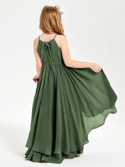 Asymmetrical Chiffon Junior Bridesmaid Dresses Olive Green