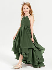 Asymmetrical Chiffon Junior Bridesmaid Dresses Olive Green