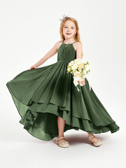 Asymmetrical Chiffon Junior Bridesmaid Dresses Olive Green