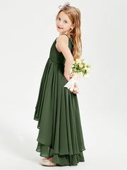 Asymmetrical Chiffon Junior Bridesmaid Dresses Olive Green