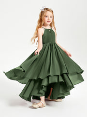 Asymmetrical Chiffon Junior Bridesmaid Dresses Olive Green