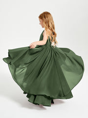 Asymmetrical Chiffon Junior Bridesmaid Dresses Olive Green