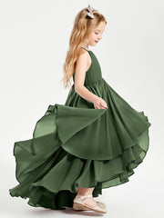 Asymmetrical Chiffon Junior Bridesmaid Dresses Olive Green