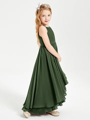 Asymmetrical Chiffon Junior Bridesmaid Dresses Olive Green