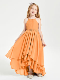 Asymmetrical Chiffon Junior Bridesmaid Dresses Orange