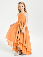 Asymmetrical Chiffon Junior Bridesmaid Dresses Orange