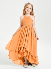 Asymmetrical Chiffon Junior Bridesmaid Dresses Orange